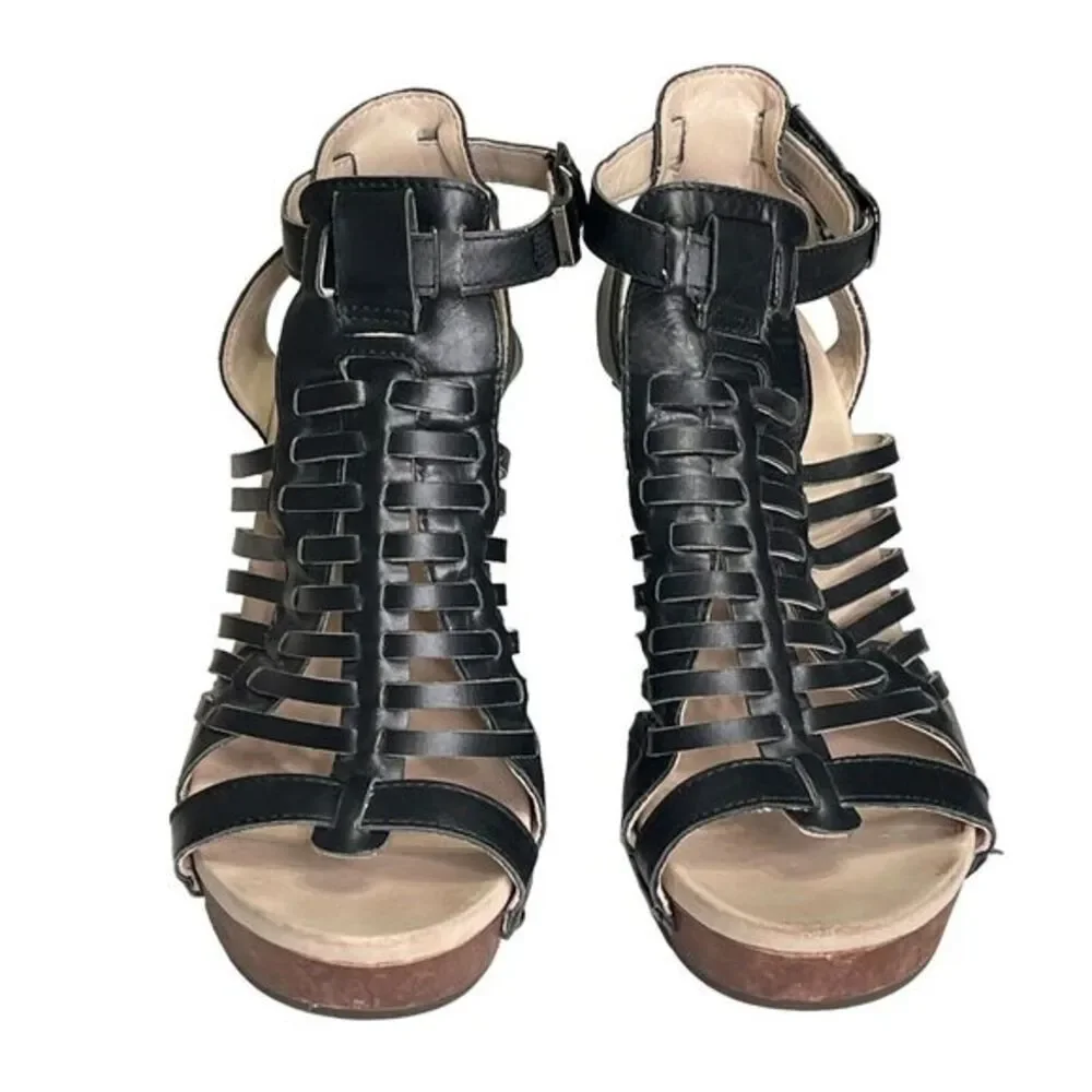 Jambu Valentina Women's‎ Black Leather WovenOpen Toe Platform Sandal Size 7